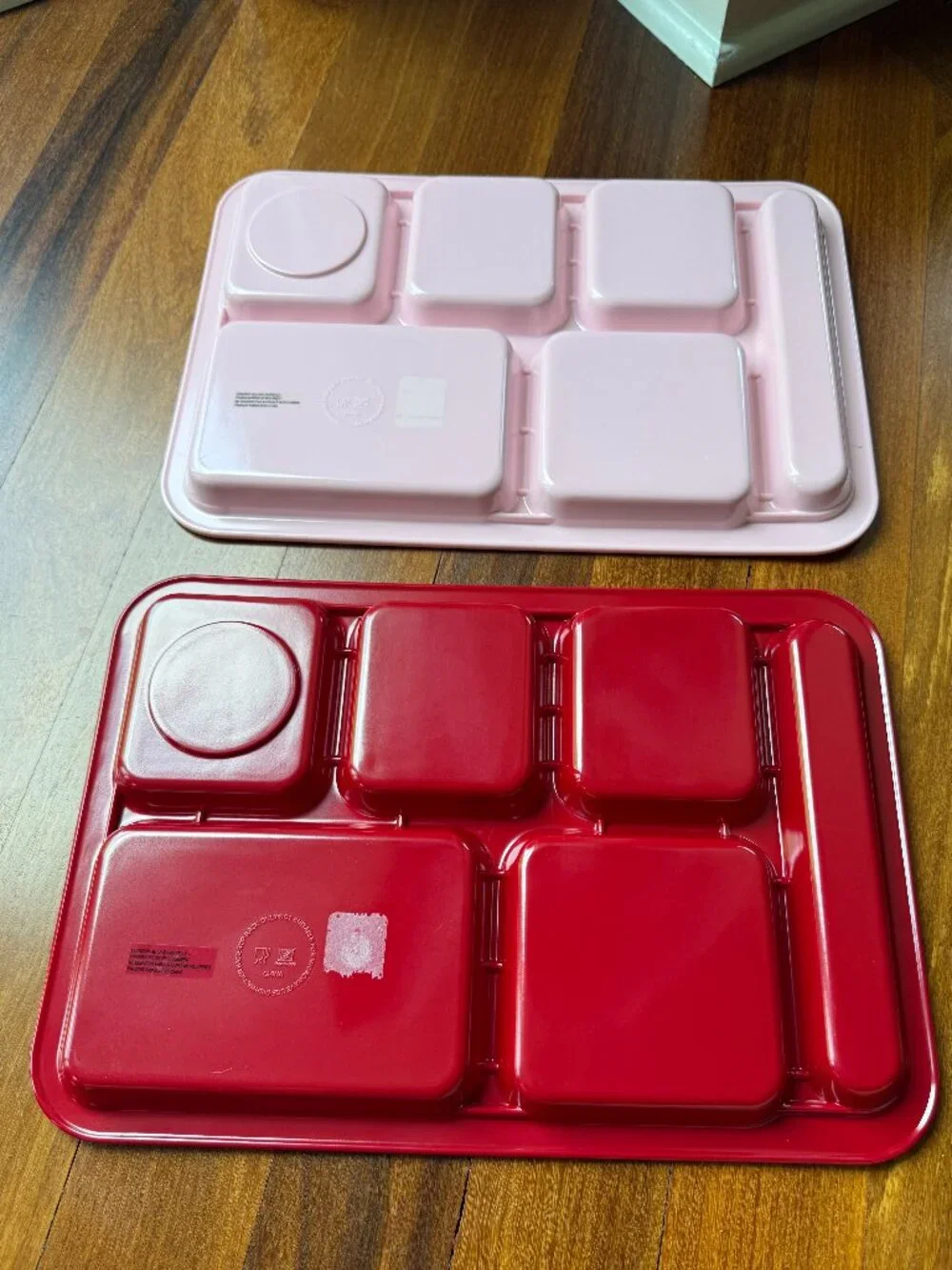 Two Pottery Barn Kids Melamine Divided Lunch Trays - Red & Pink